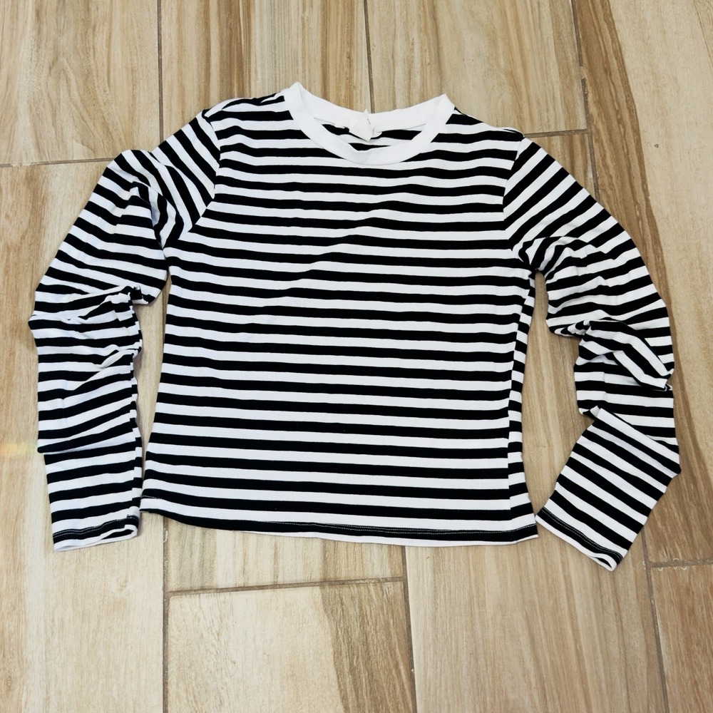 H&M Women's Black/Whte Striped Long Sleeve Pullover Cropped Top Size Small
